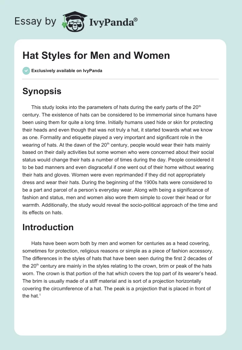 Hat Styles for Men and Women. Page 1