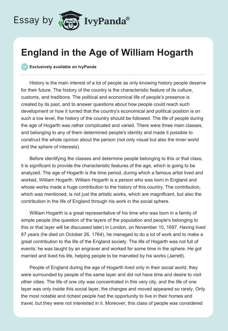 England in the Age of William Hogarth. Page 1