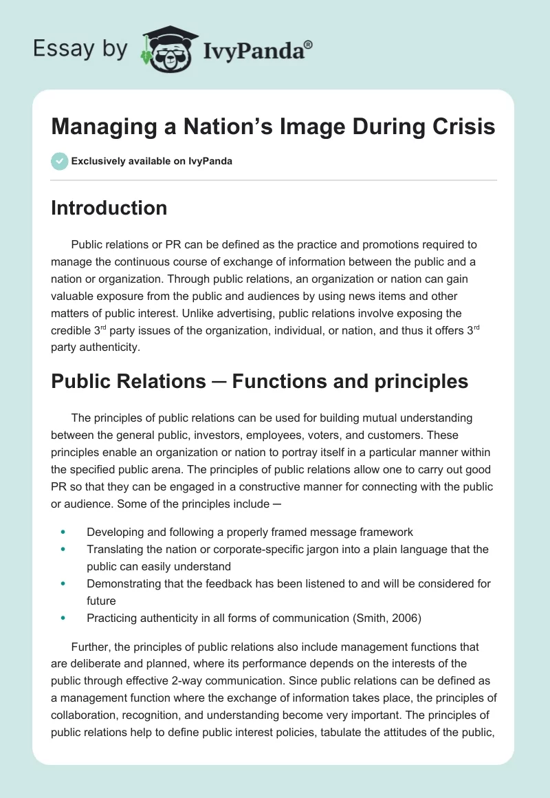 Managing a Nation’s Image During Crisis. Page 1