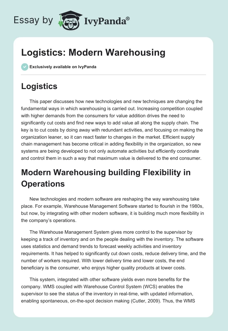 Logistics: Modern Warehousing. Page 1