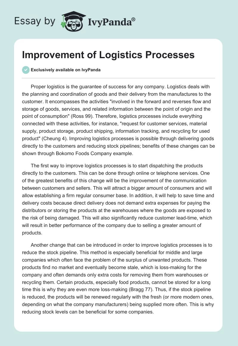 Improvement of Logistics Processes. Page 1