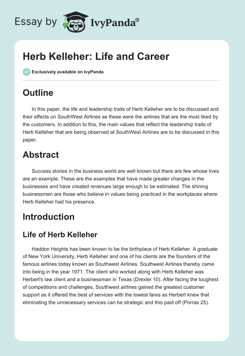Herb Kelleher: Life and Career. Page 1