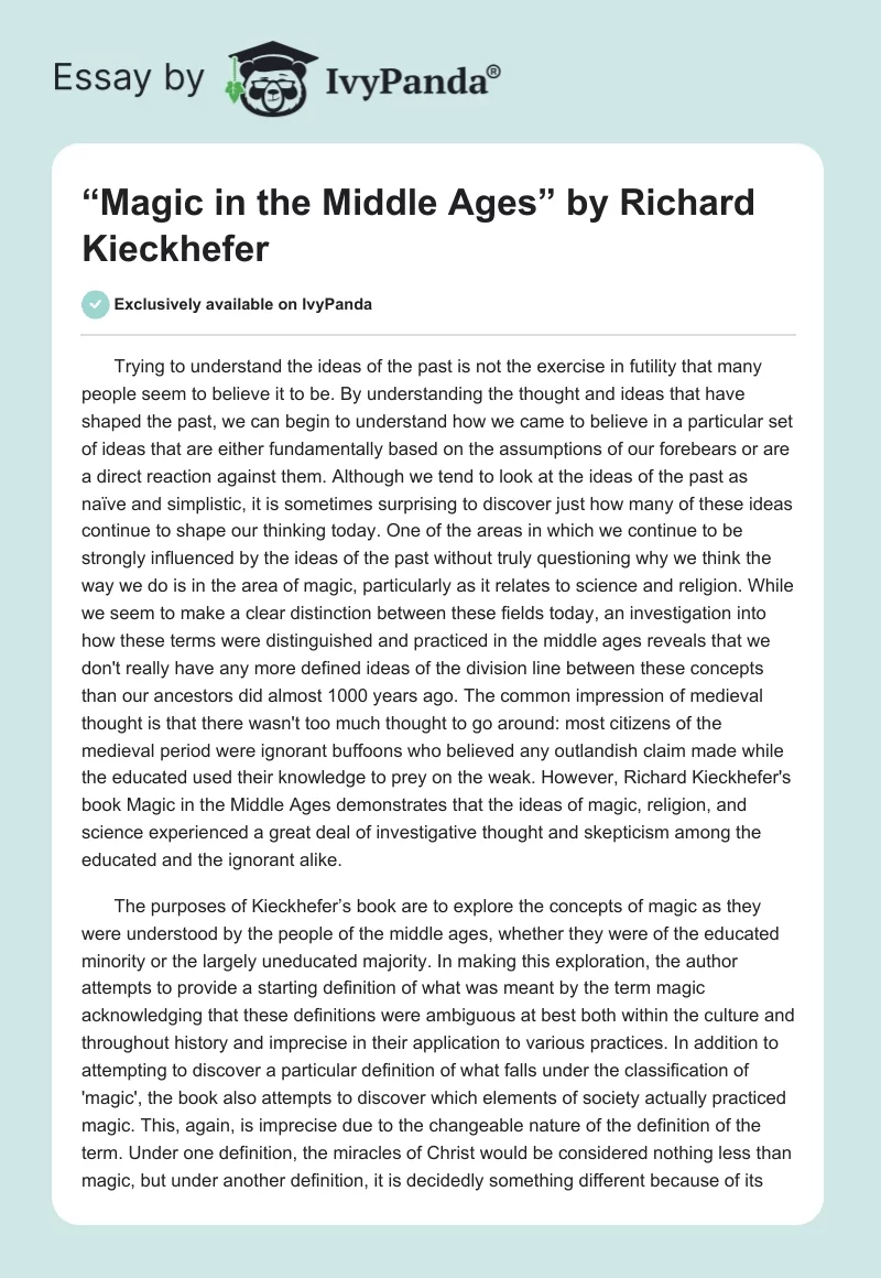“Magic in the Middle Ages” by Richard Kieckhefer. Page 1