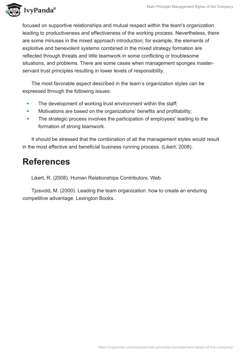 Main Principle Management Styles of the Company. Page 2