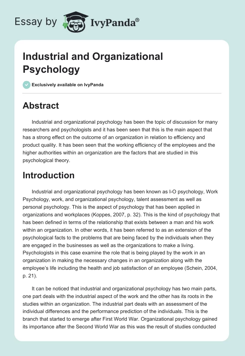 Industrial and Organizational Psychology. Page 1