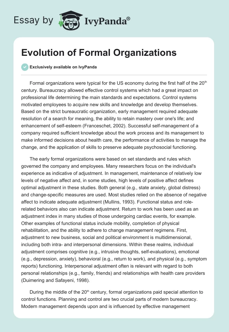 Evolution of Formal Organizations. Page 1
