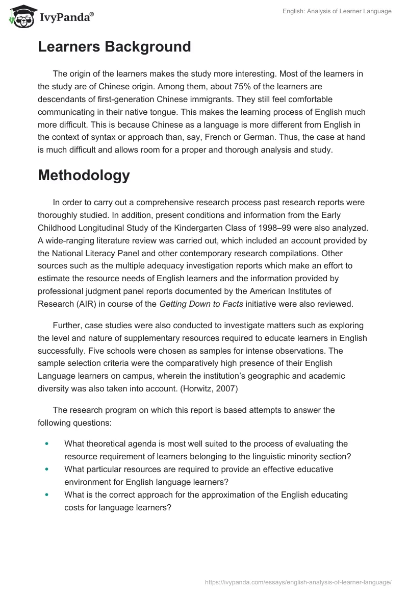 English: Analysis of Learner Language. Page 2