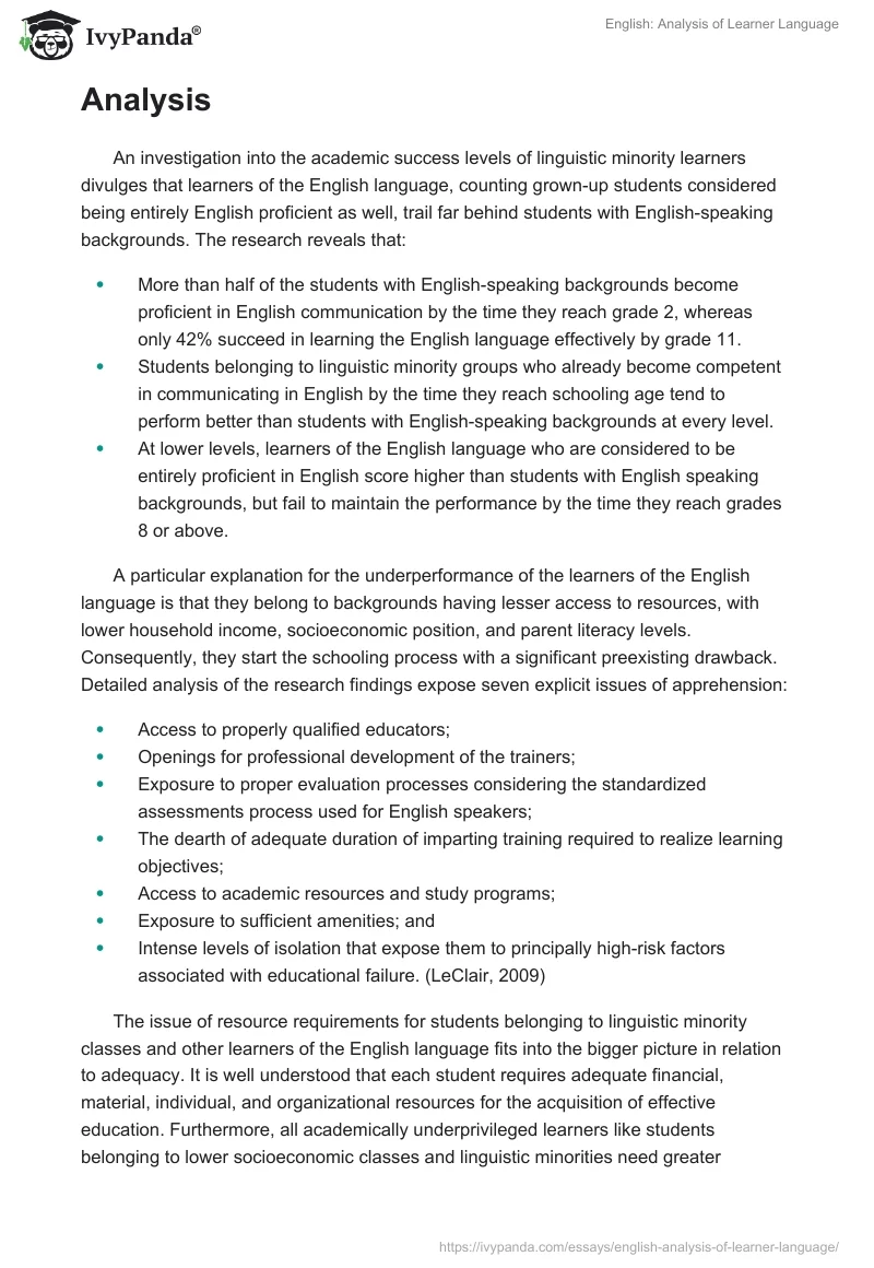 English: Analysis of Learner Language. Page 3