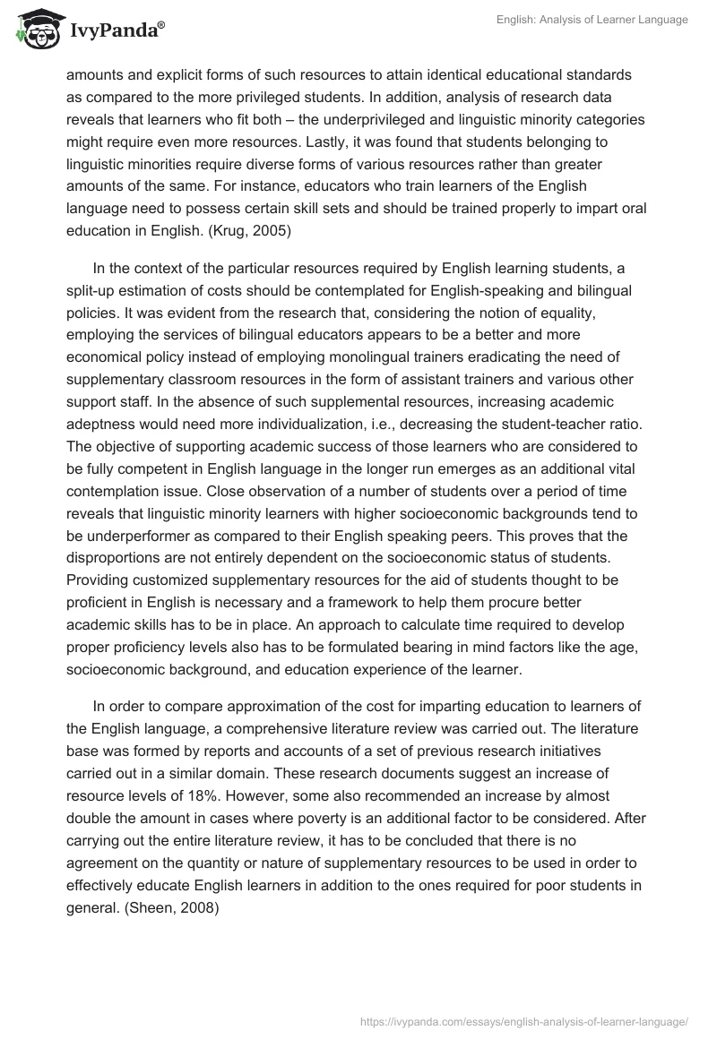 English: Analysis of Learner Language. Page 4