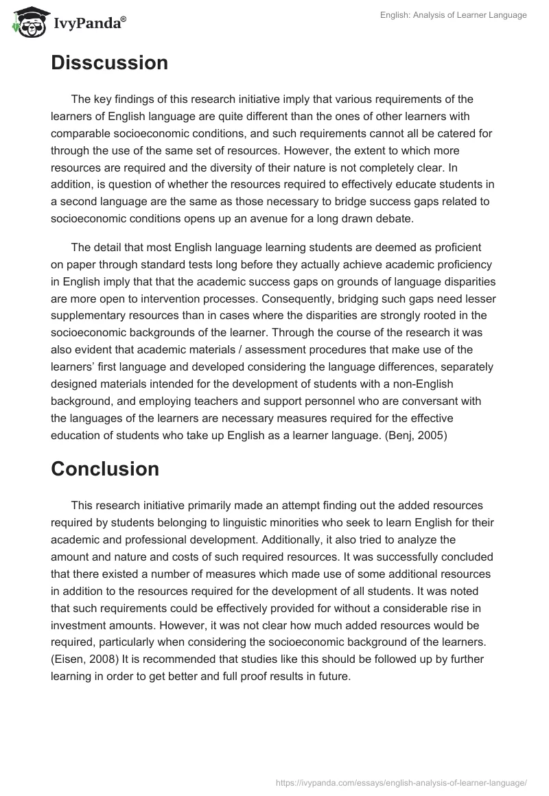 English: Analysis of Learner Language. Page 5