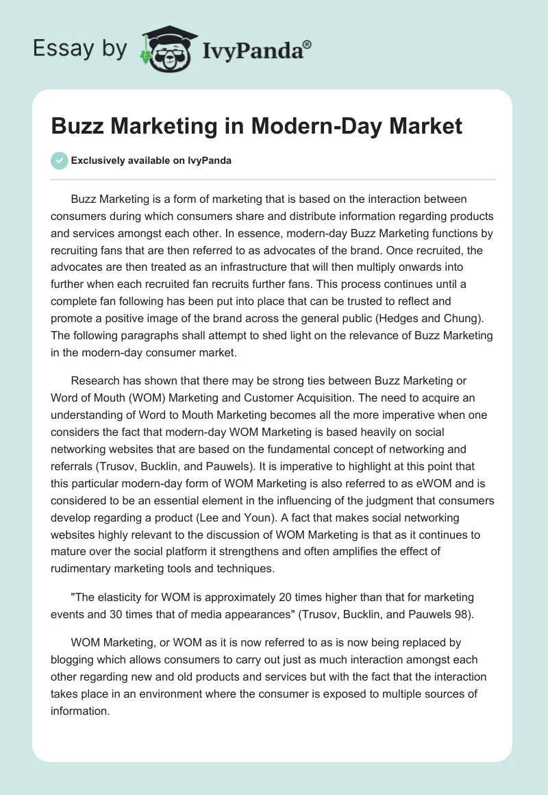 Buzz Marketing in Modern-Day Market. Page 1