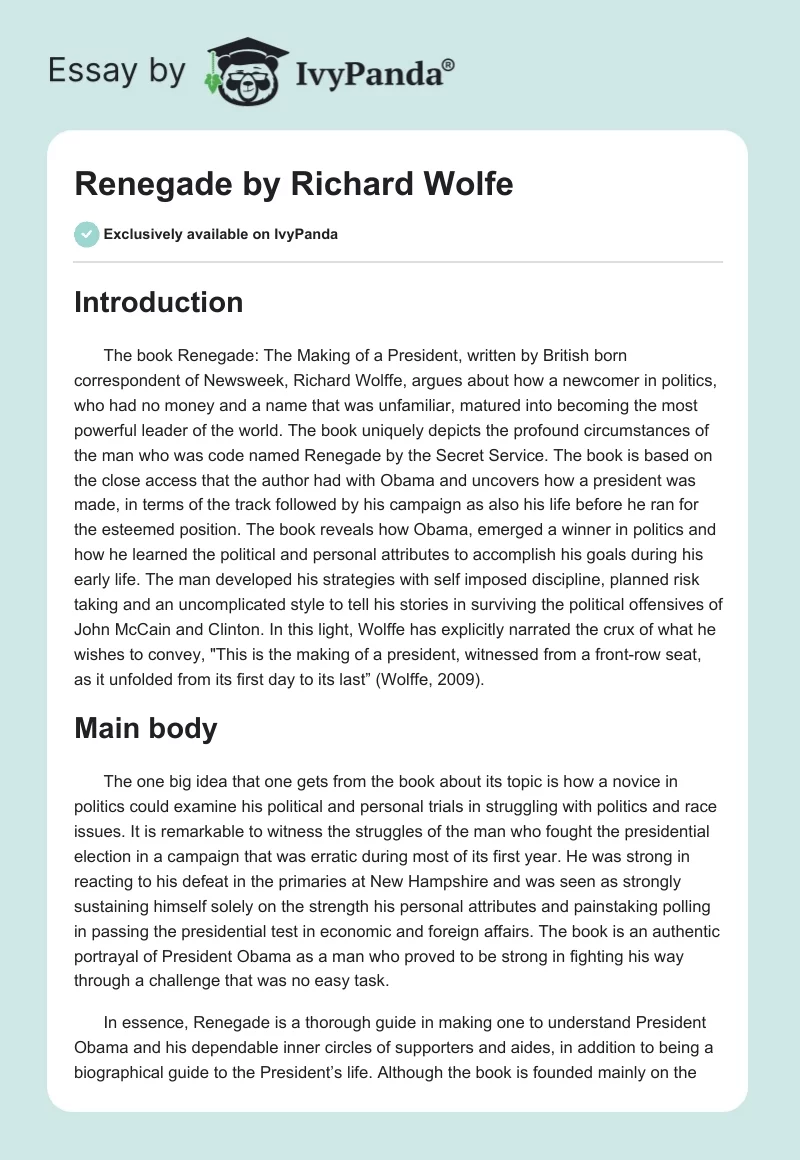 "Renegade" by Richard Wolfe. Page 1
