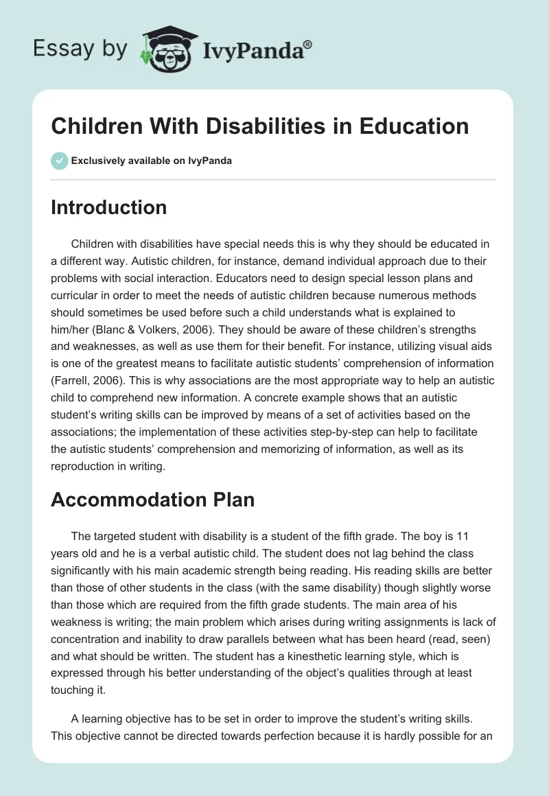 Children With Disabilities in Education. Page 1