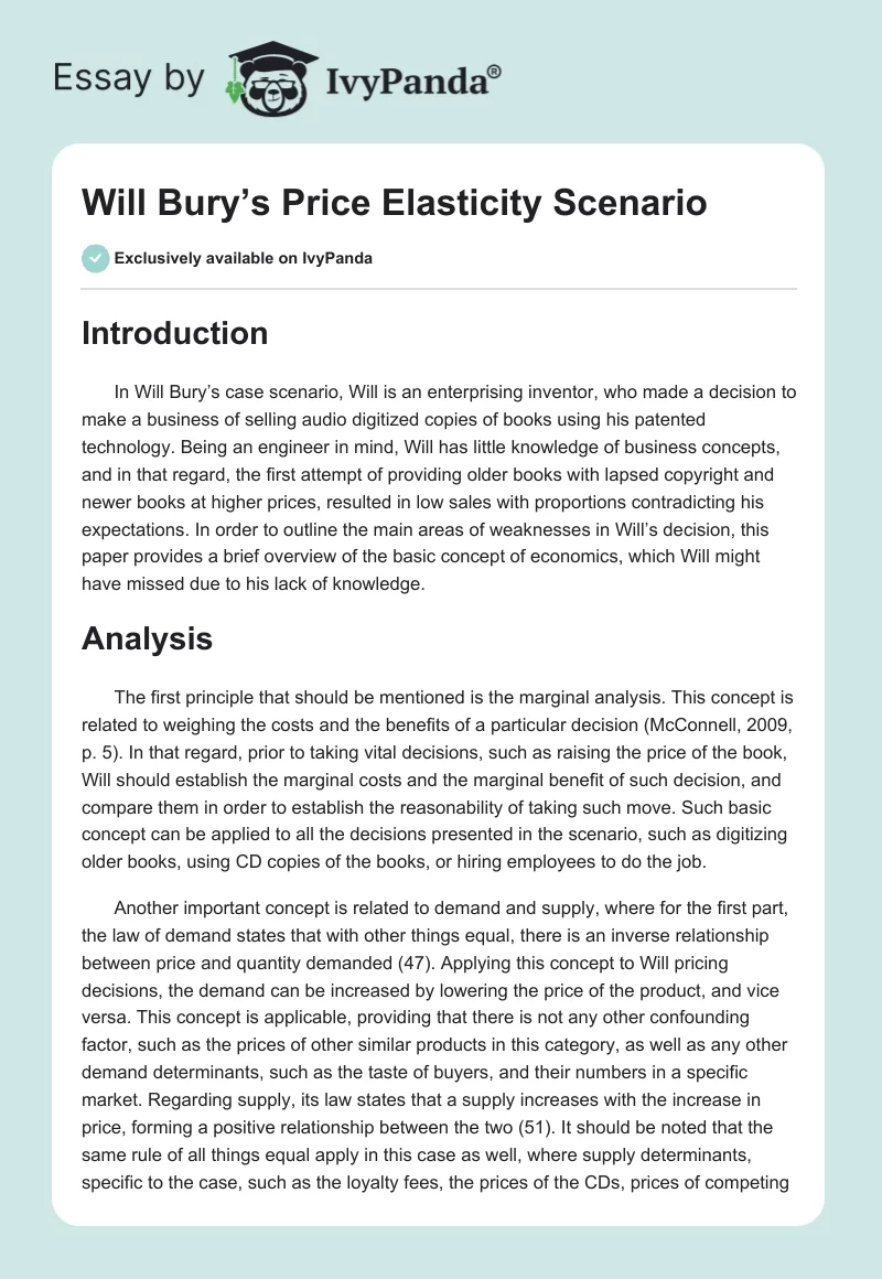 Will Bury’s Price Elasticity Scenario. Page 1
