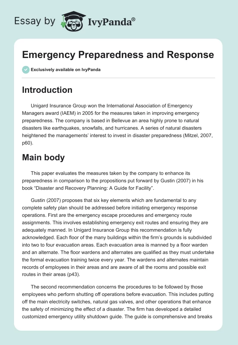 Emergency Preparedness and Response. Page 1