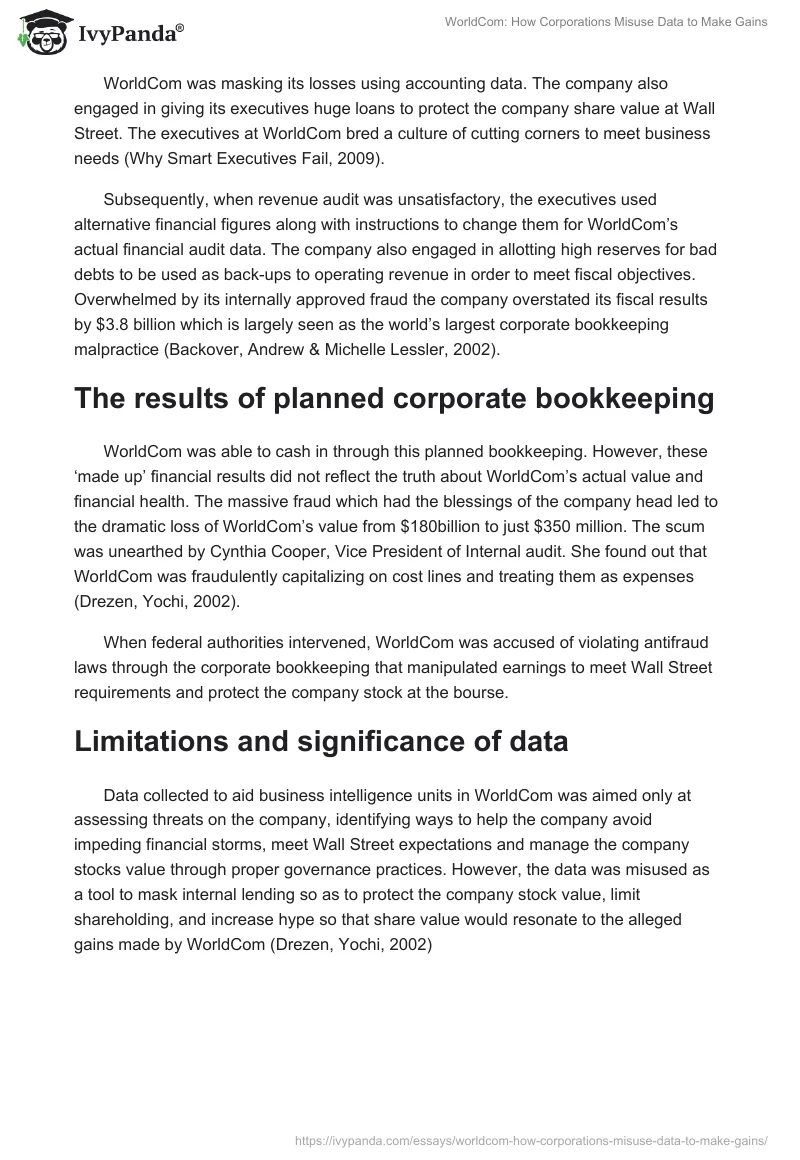 WorldCom: How Corporations Misuse Data to Make Gains. Page 2