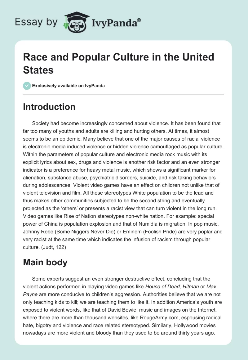 Race and Popular Culture in the United States. Page 1
