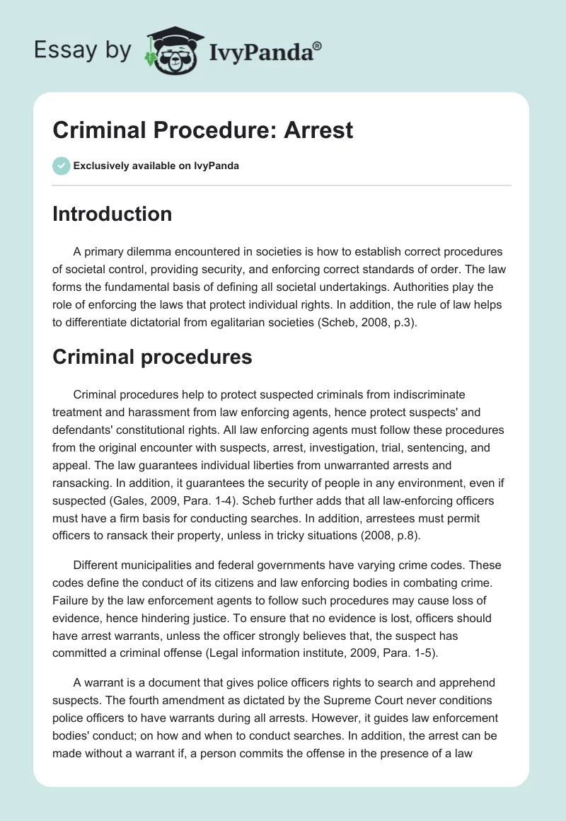 Criminal Procedure: Arrest. Page 1
