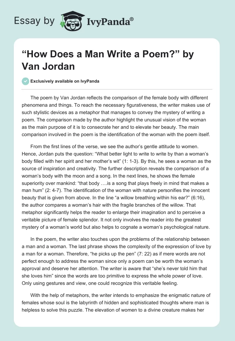 “How Does a Man Write a Poem?” by Van Jordan. Page 1