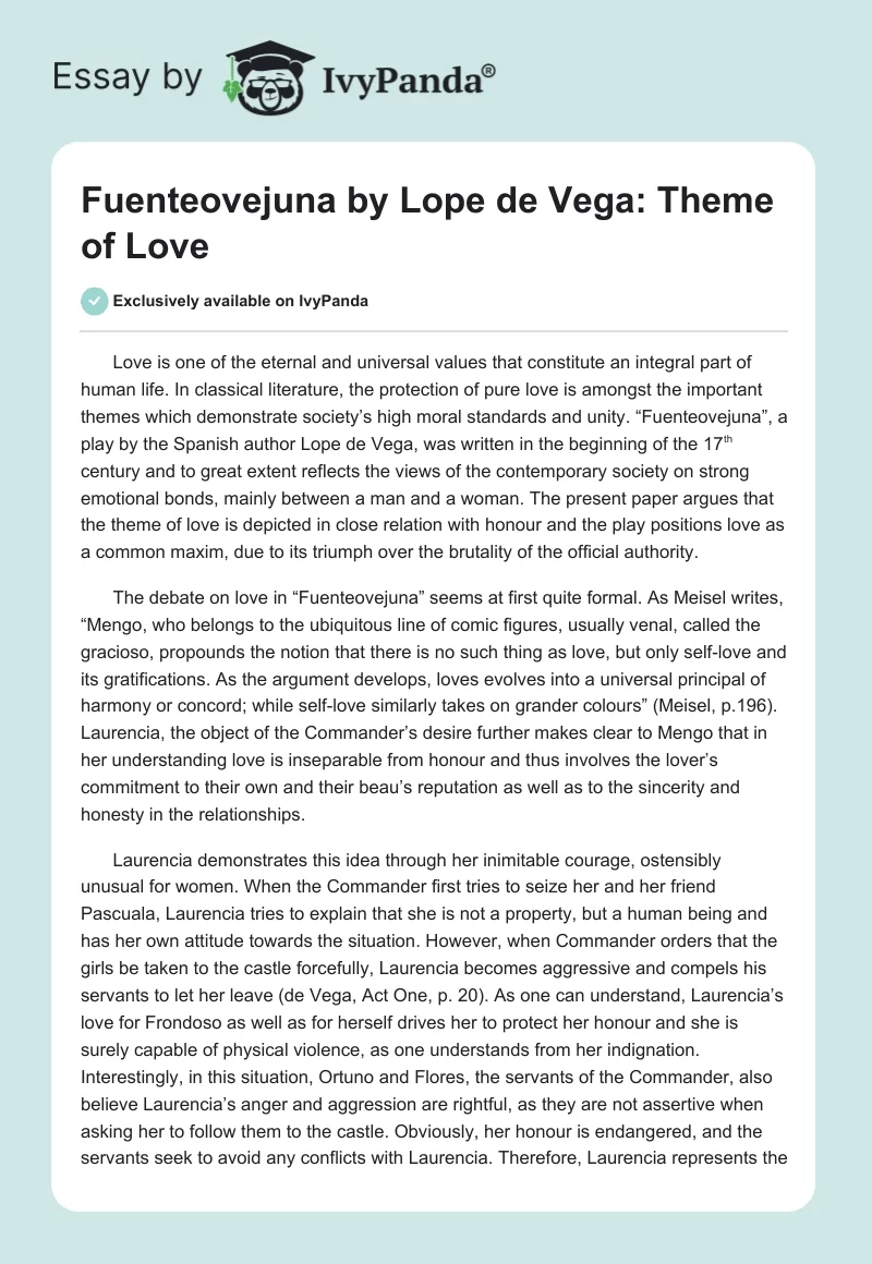 Fuenteovejuna by Lope de Vega: Theme of Love. Page 1