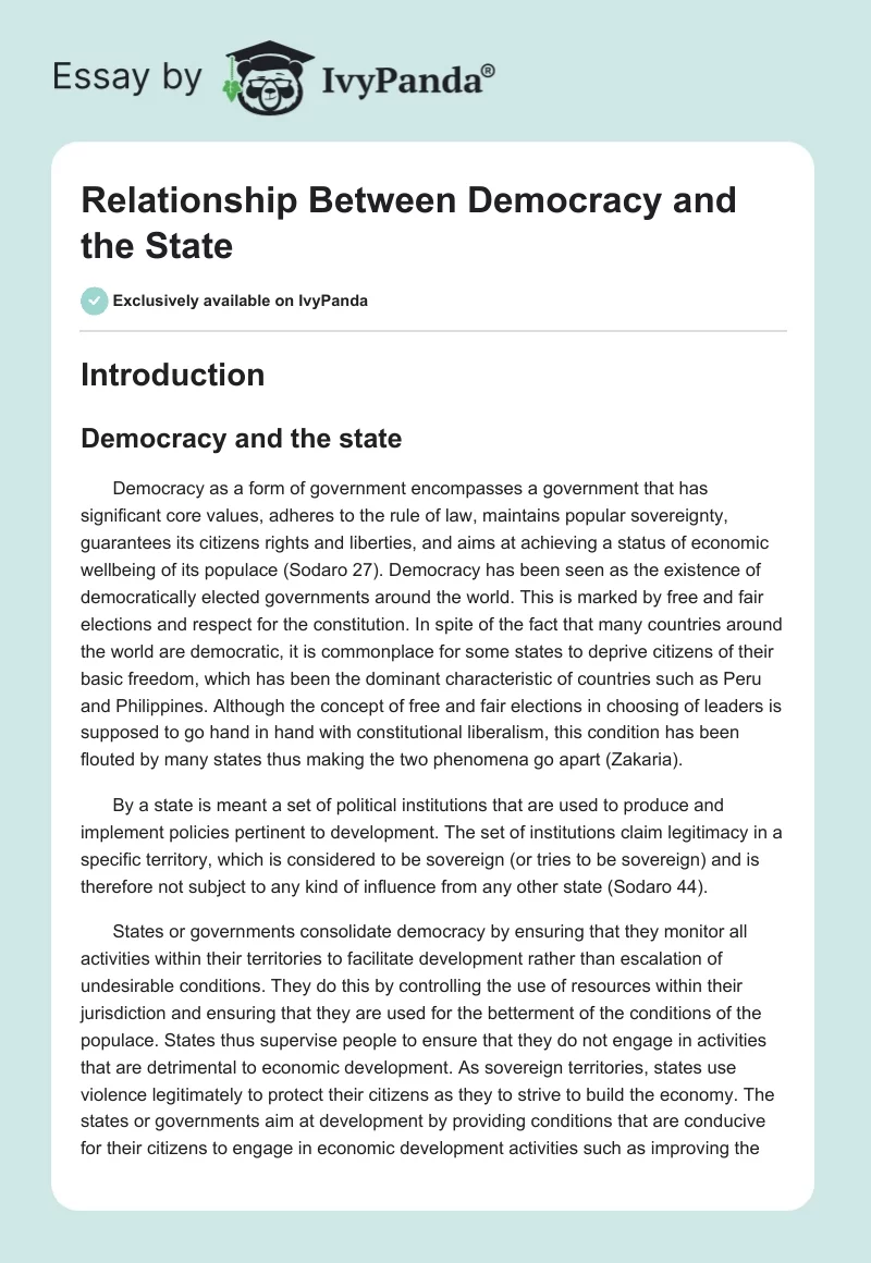 Relationship Between Democracy and the State. Page 1