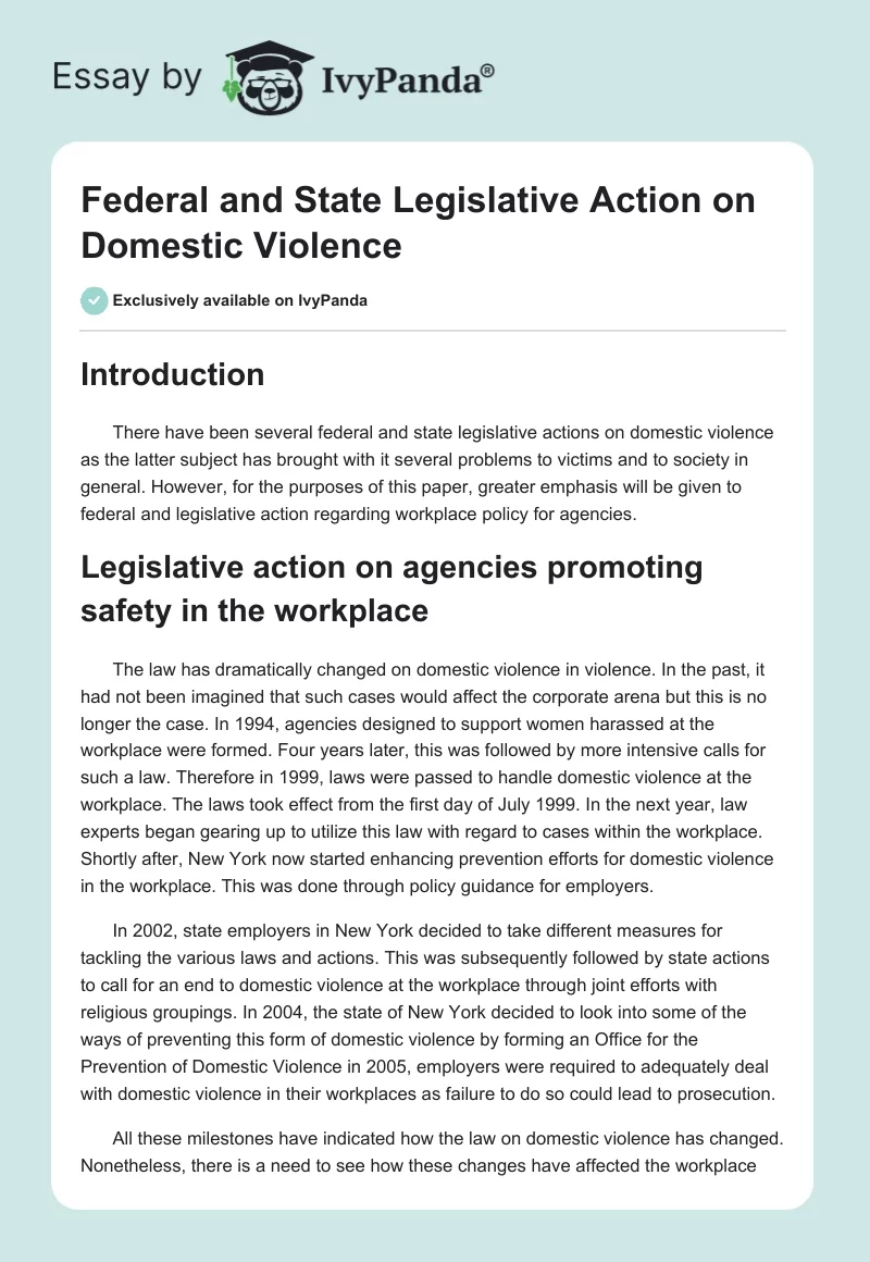 Federal and State Legislative Action on Domestic Violence. Page 1