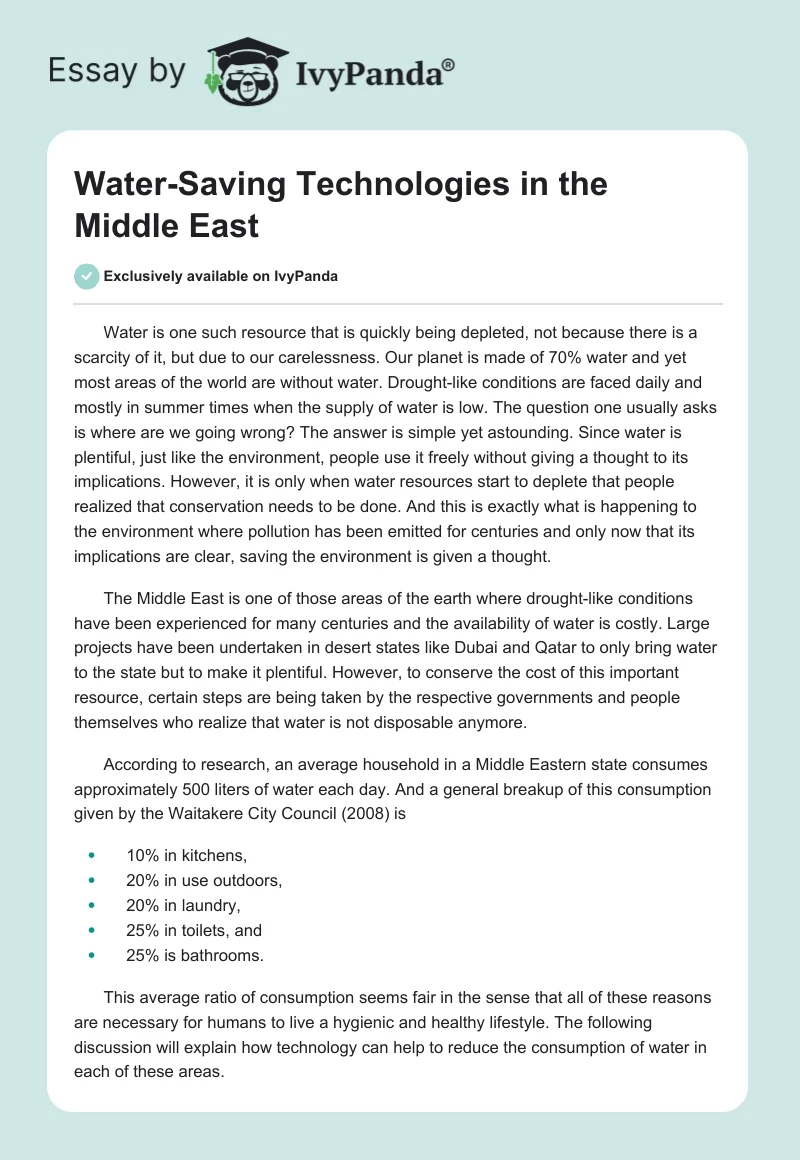 Water-Saving Technologies in the Middle East. Page 1