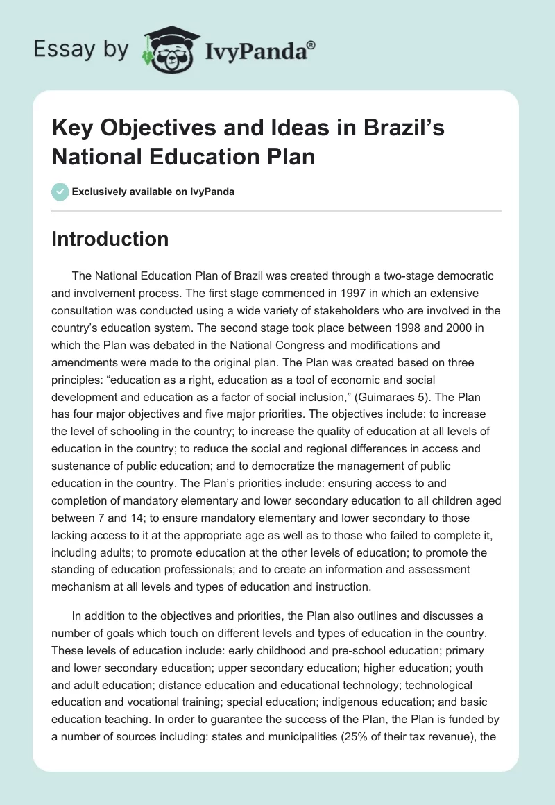 Key Objectives and Ideas in Brazil’s National Education Plan. Page 1