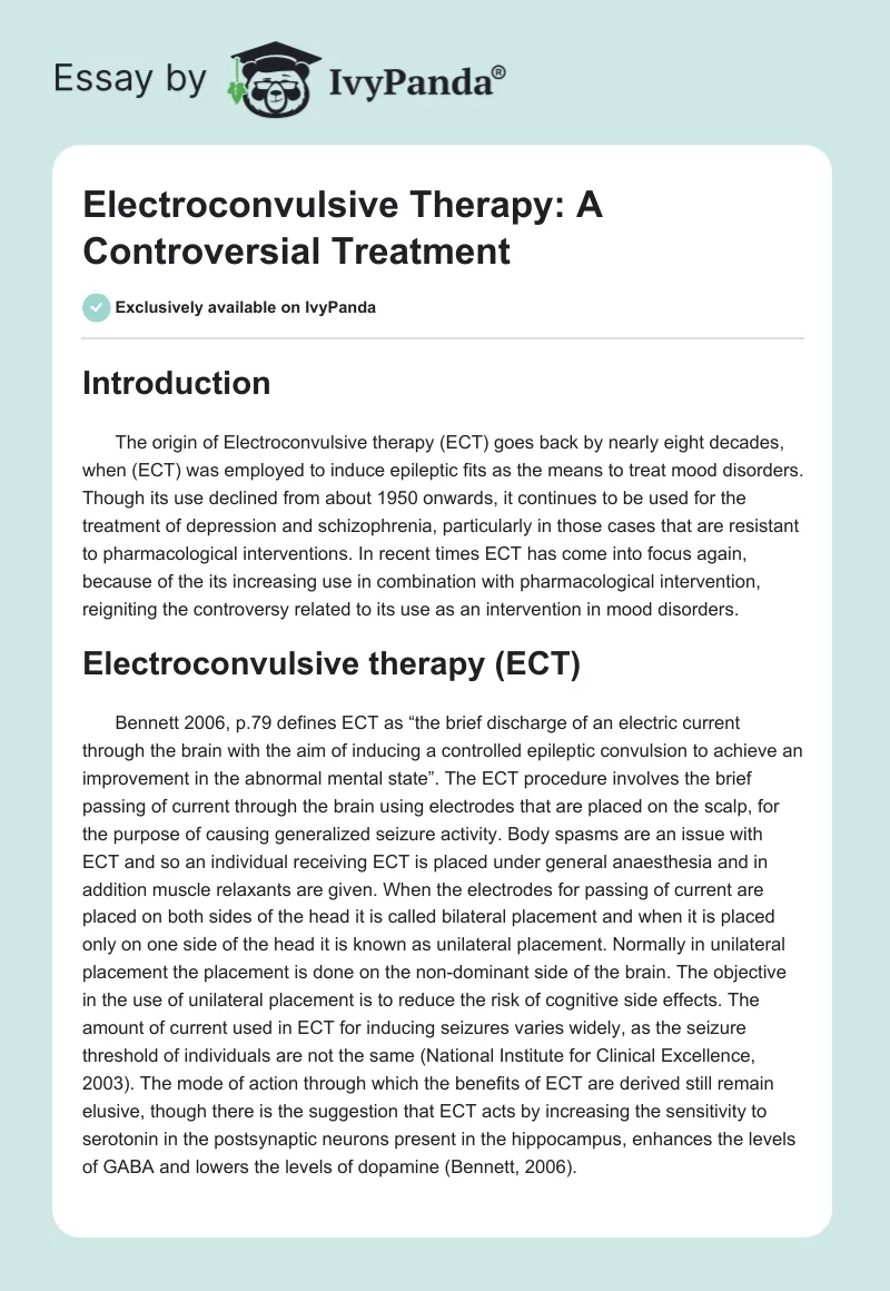 Electroconvulsive Therapy: A Controversial Treatment. Page 1