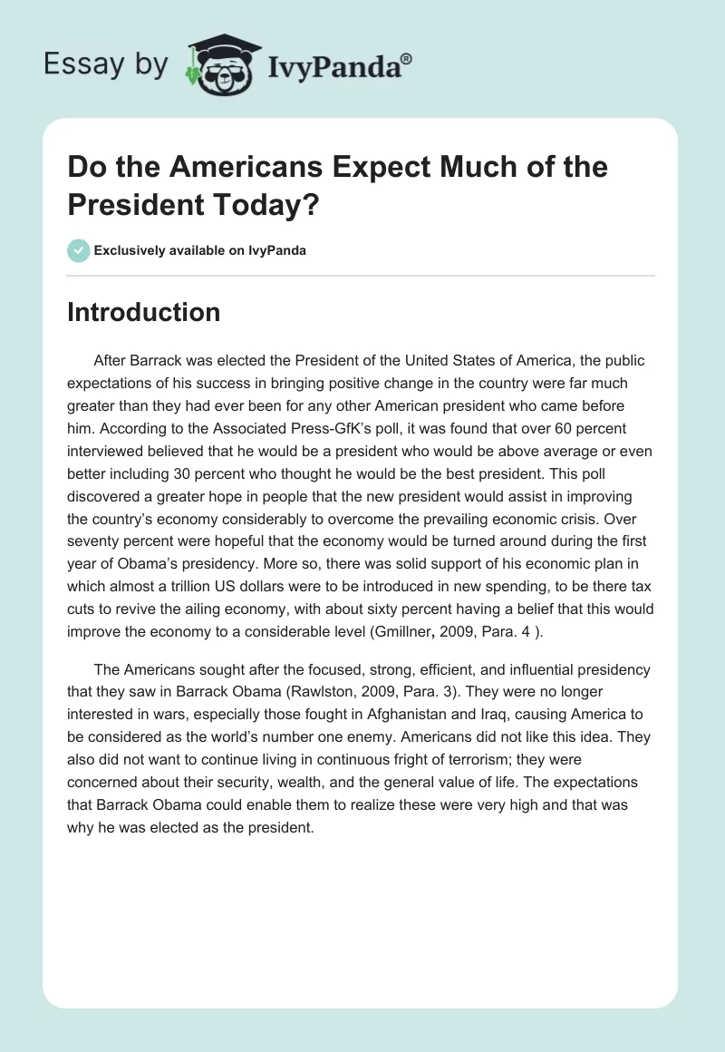 Do the Americans Expect Much of the President Today?. Page 1