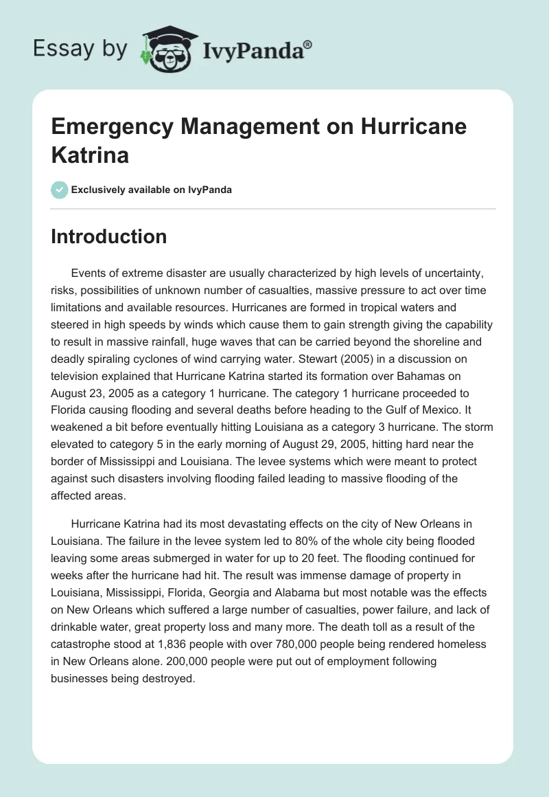 Emergency Management on Hurricane Katrina. Page 1