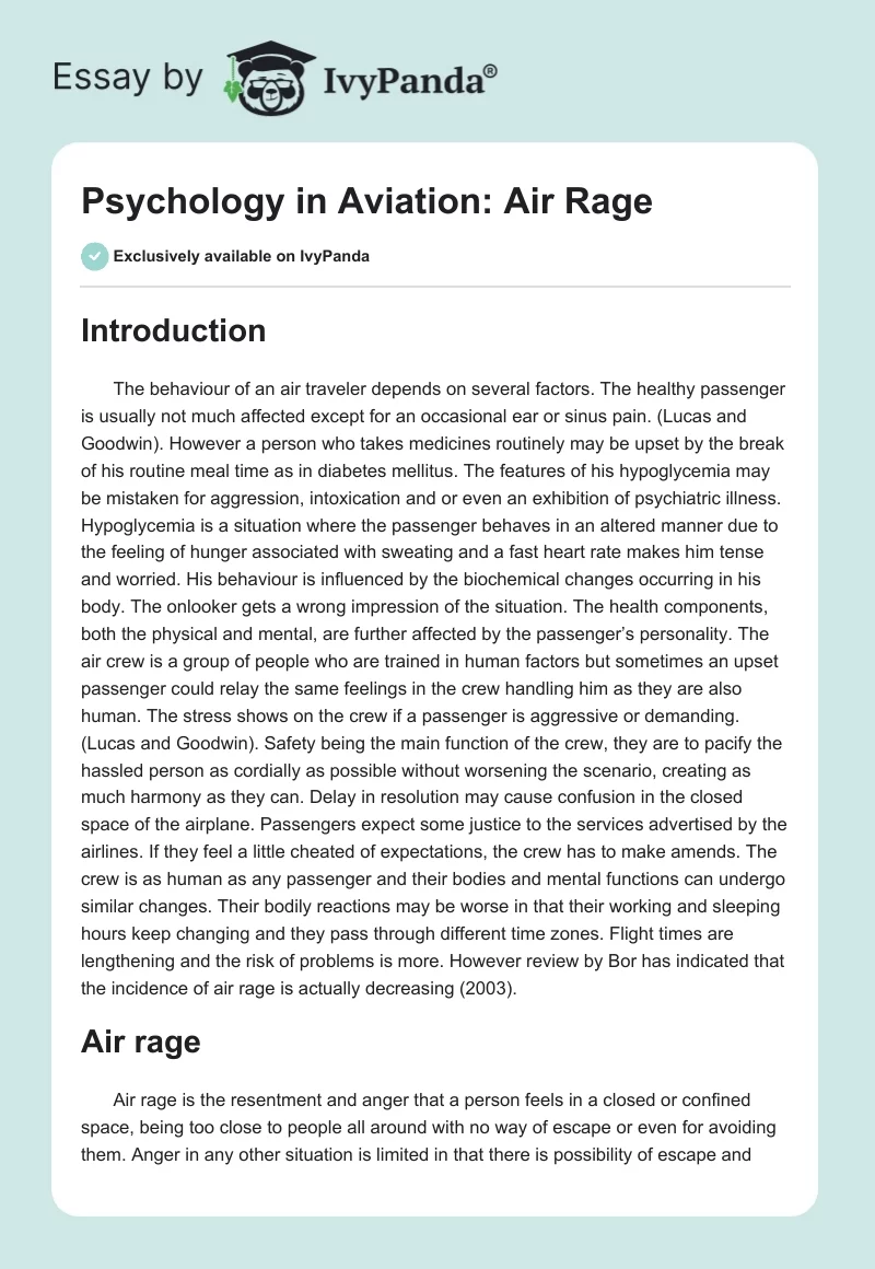 Psychology in Aviation: Air Rage. Page 1