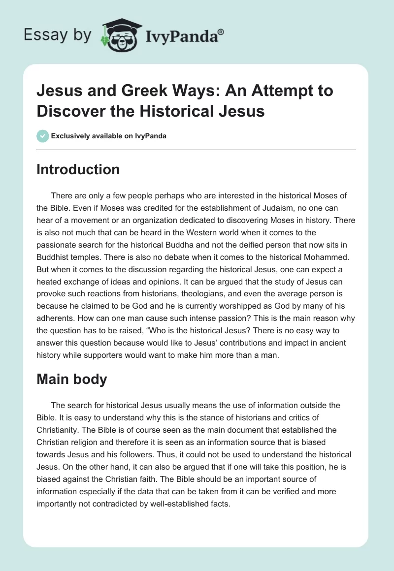 Jesus and Greek Ways: An Attempt to Discover the Historical Jesus. Page 1