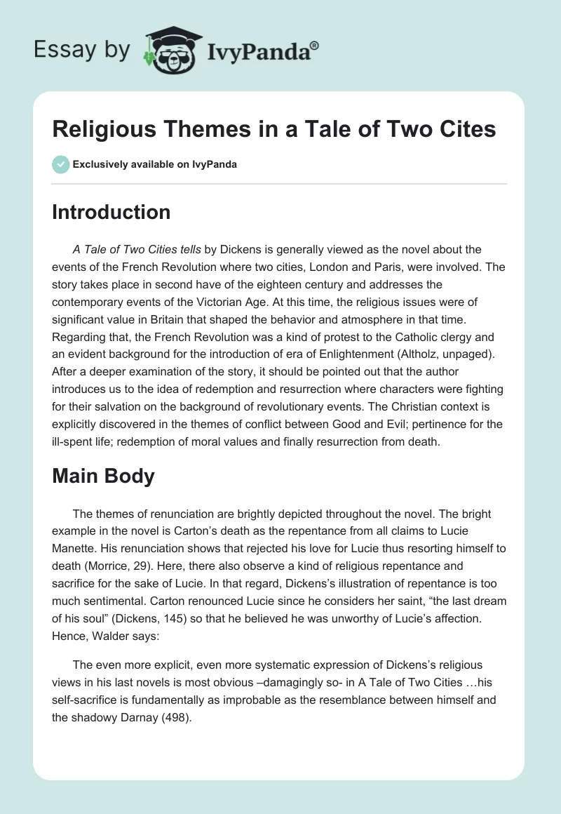 Religious Themes in a Tale of Two Cites. Page 1