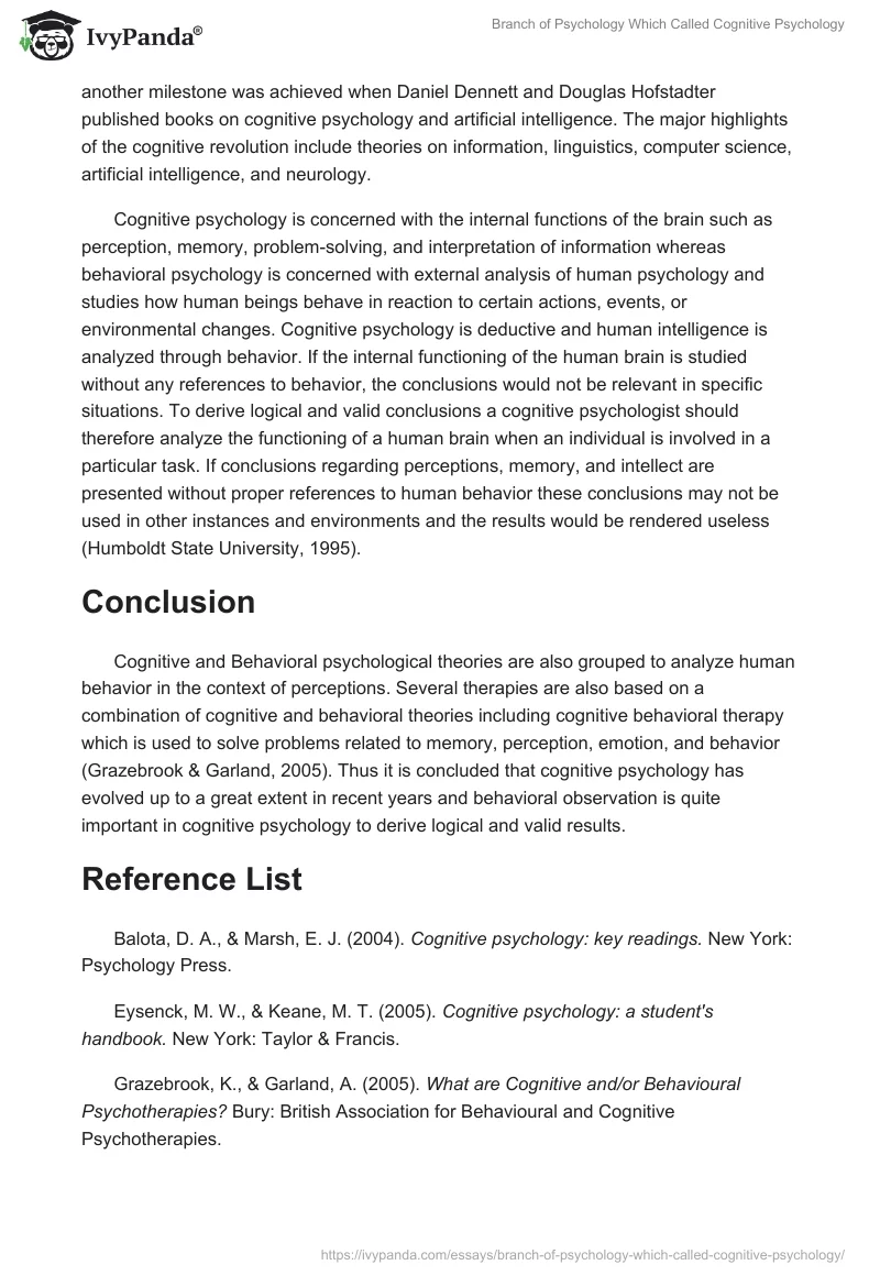 Branch of Psychology Which Called Cognitive Psychology. Page 2