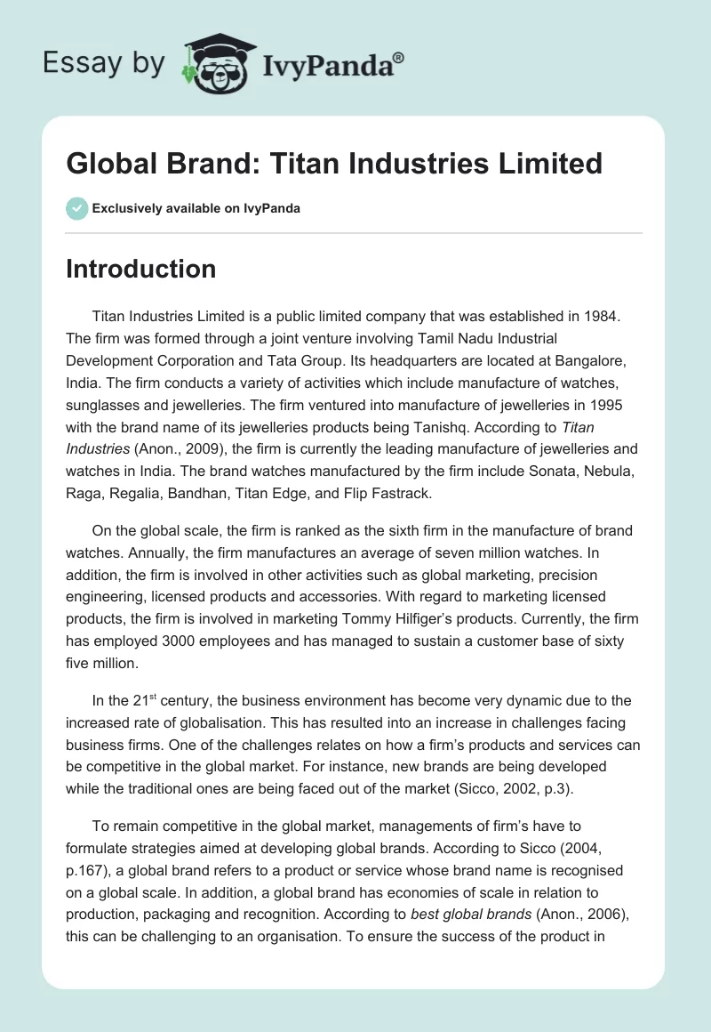 Global Brand: Titan Industries Limited. Page 1