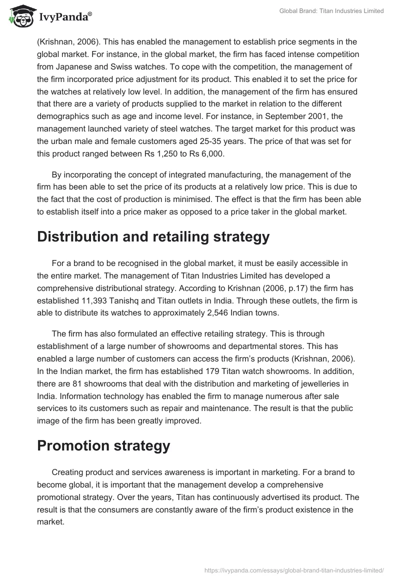 Global Brand: Titan Industries Limited. Page 4