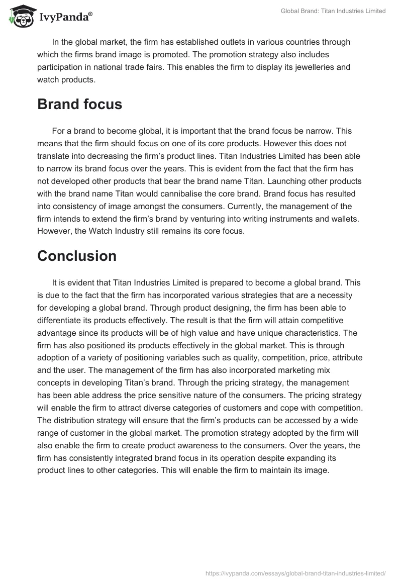 Global Brand: Titan Industries Limited. Page 5