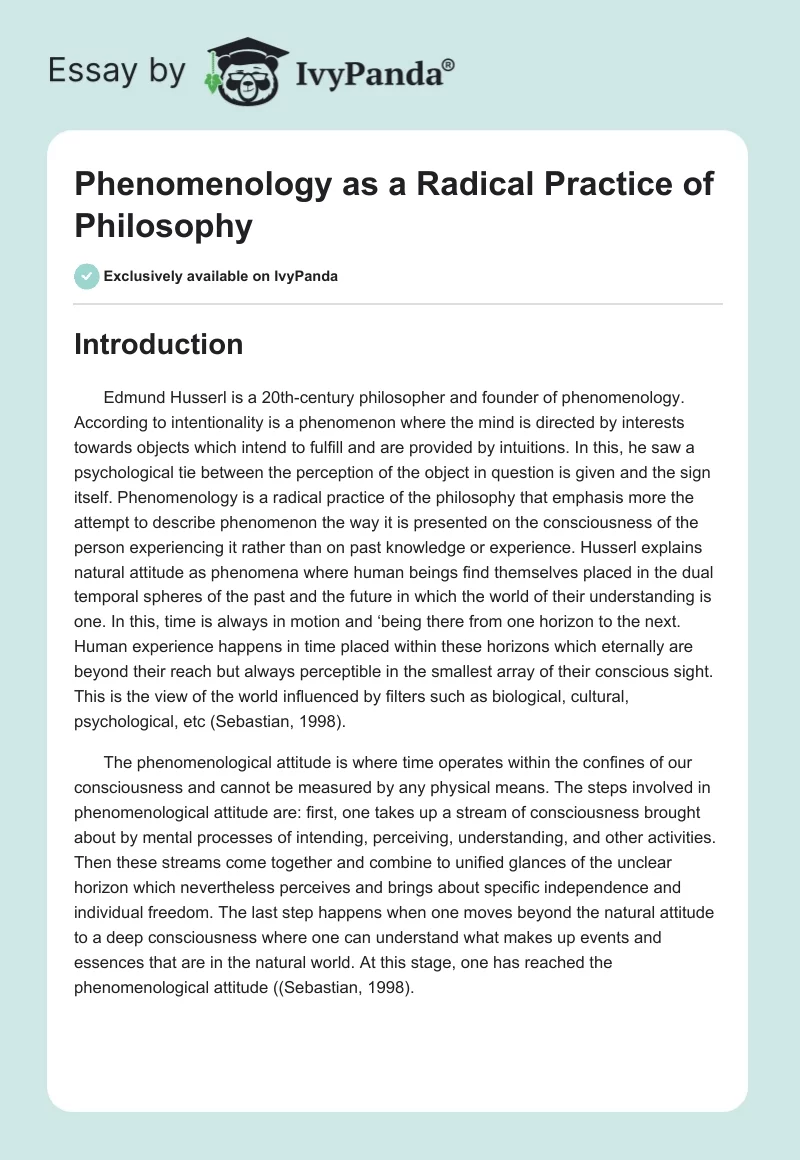 Phenomenology as a Radical Practice of Philosophy. Page 1