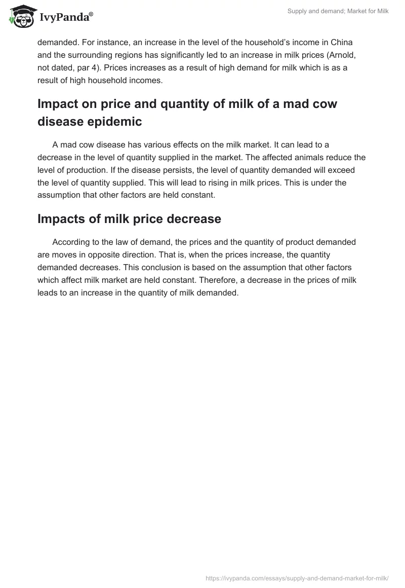 Supply and demand; Market for Milk. Page 2