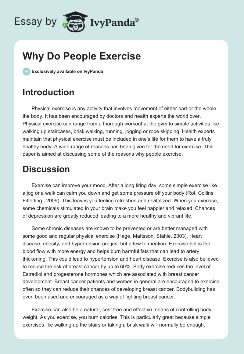 Why Do People Exercise. Page 1