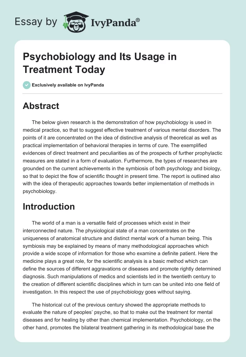 Psychobiology and Its Usage in Treatment Today. Page 1