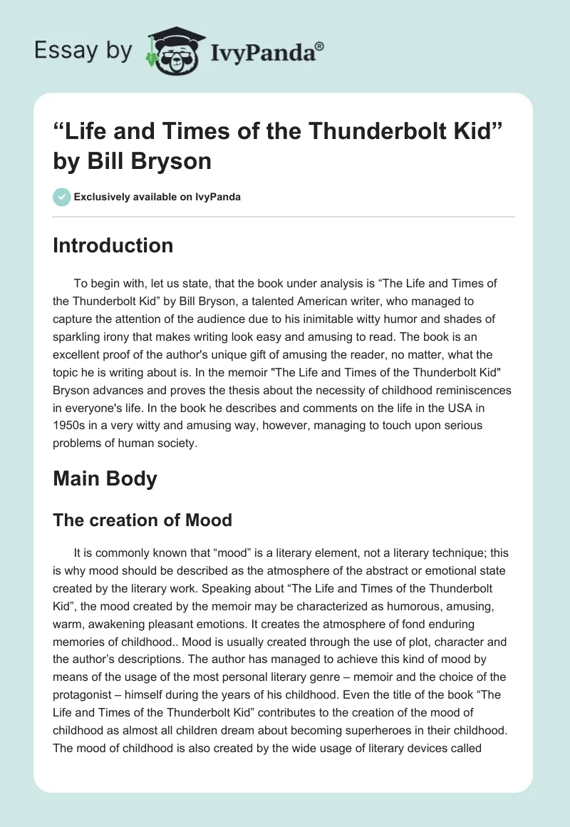 “Life and Times of the Thunderbolt Kid” by Bill Bryson. Page 1