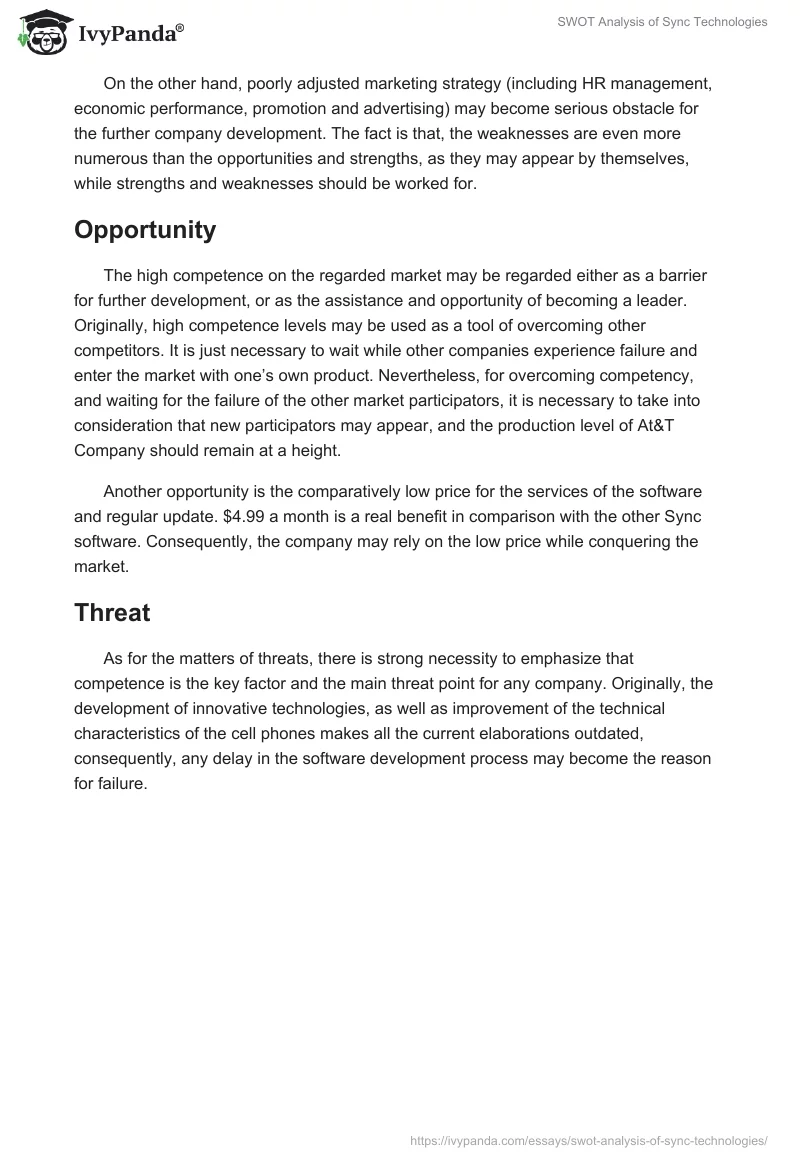 SWOT Analysis of Sync Technologies. Page 2