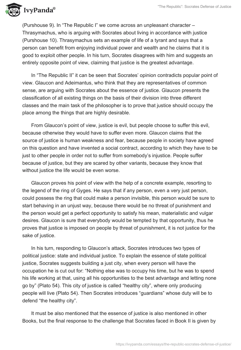 “The Republic”: Socrates Defense of Justice. Page 2