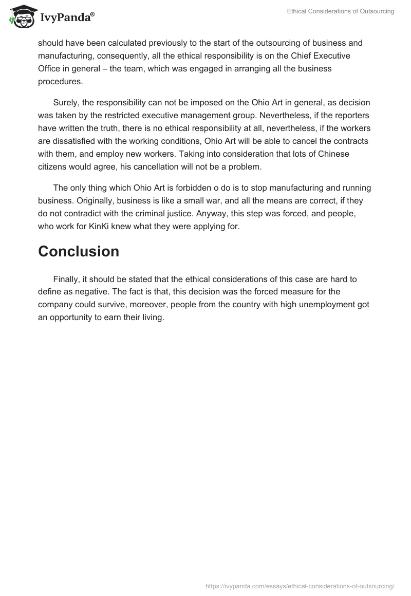 Ethical Considerations of Outsourcing. Page 2