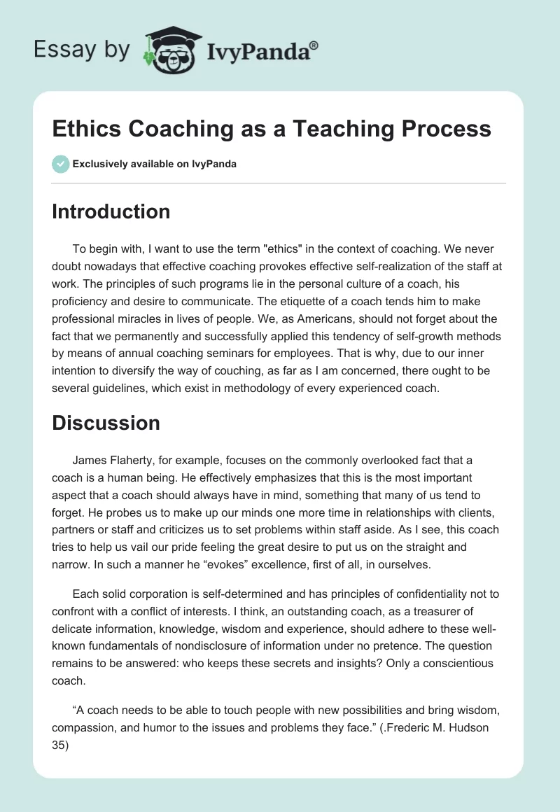 Ethics Coaching as a Teaching Process. Page 1