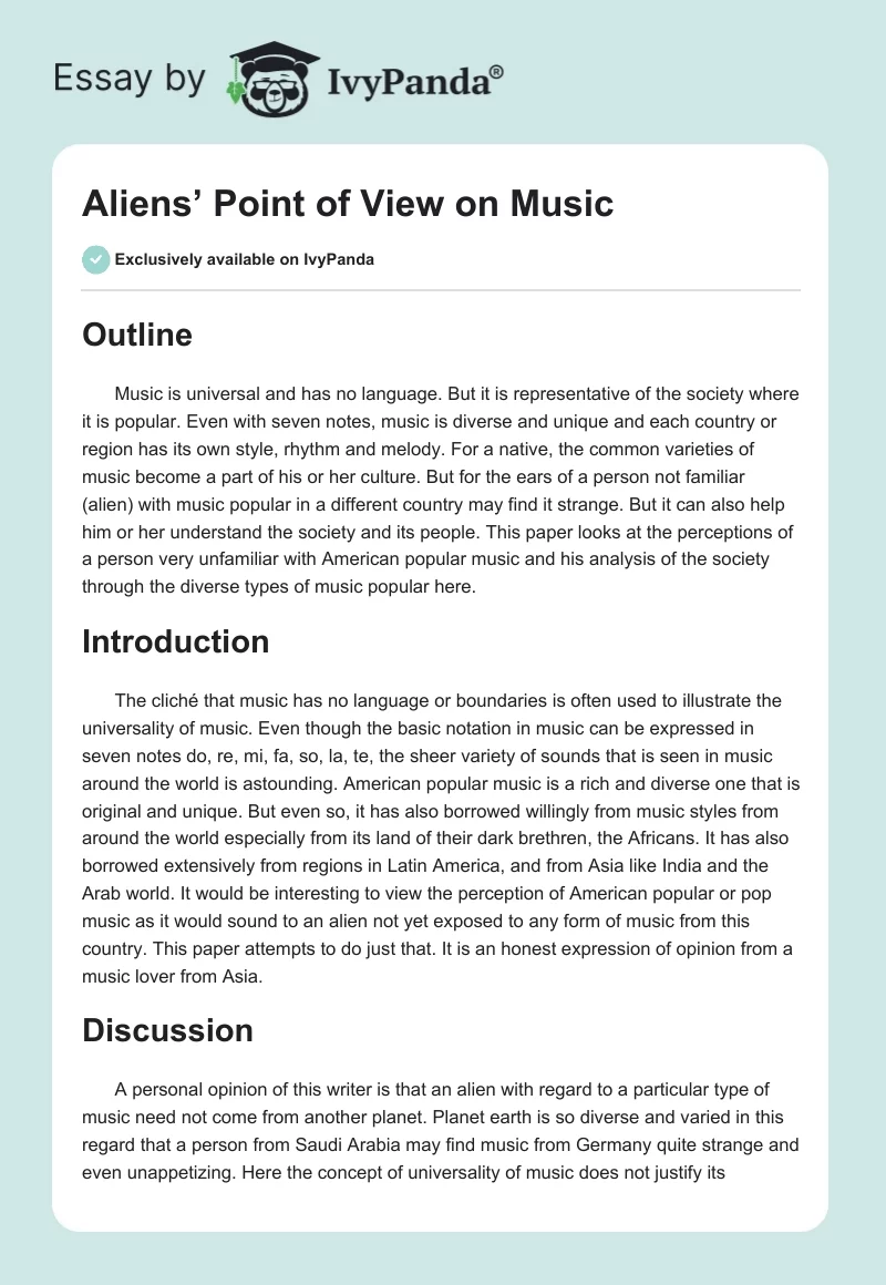 Aliens’ Point of View on Music. Page 1