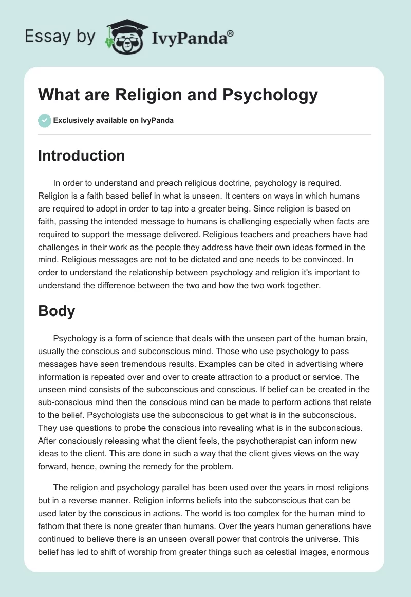 What are Religion and Psychology. Page 1