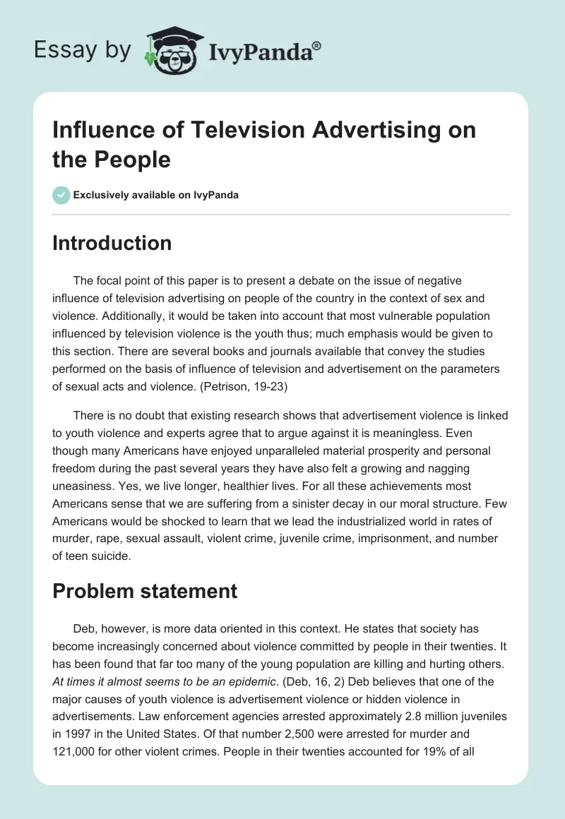 Influence of Television Advertising on the People. Page 1
